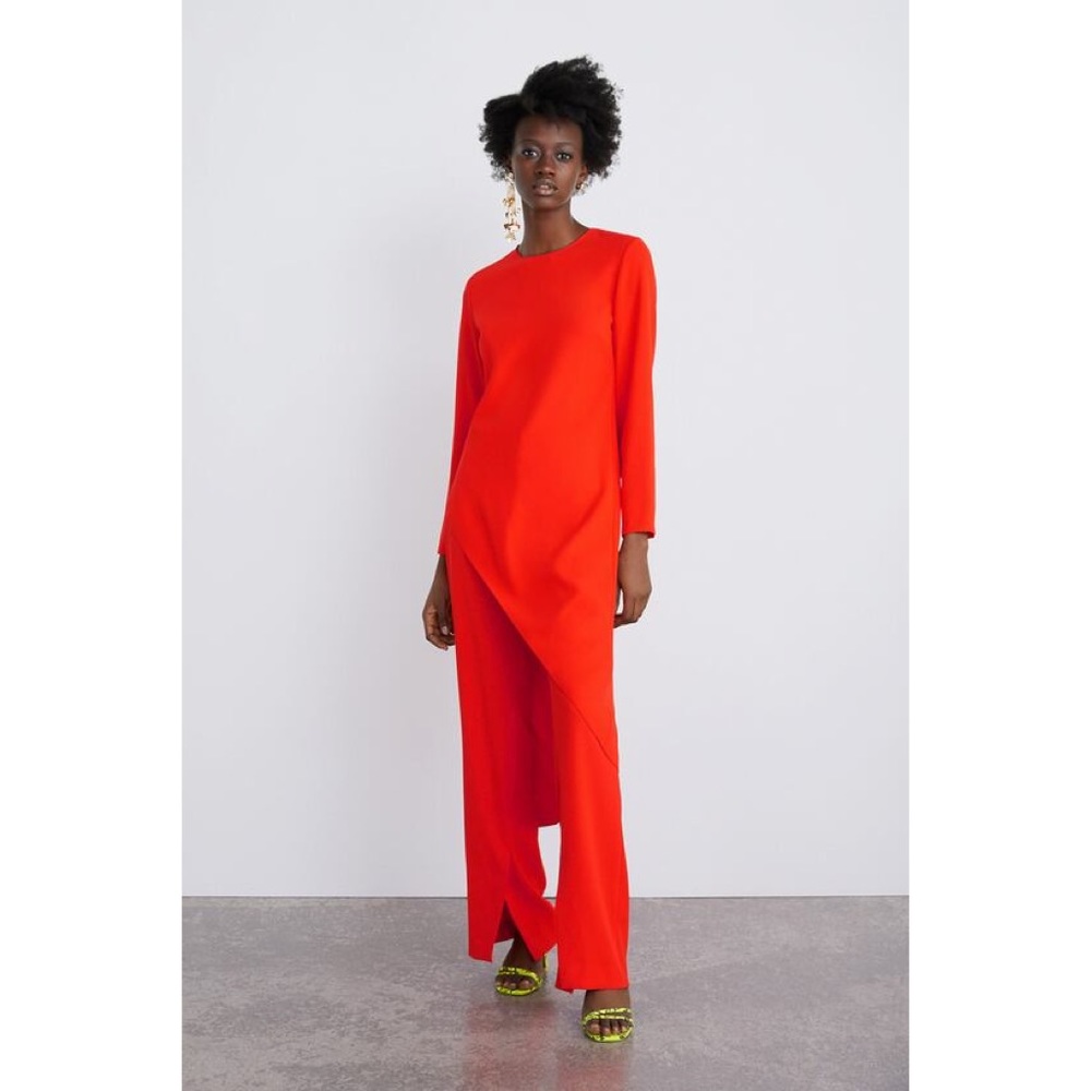 NWT Zara Long Asymmetrical Top Size Small Orange